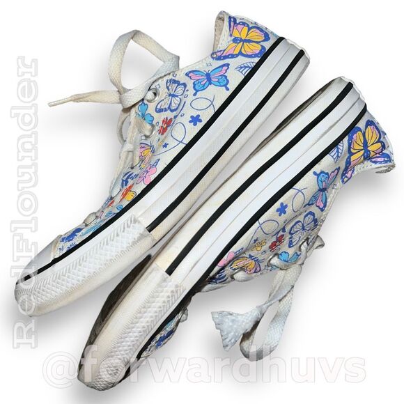 Converse Multi-Color Butterflies & Gnome's Sneakers - Junior Size 3 - Picture 3 of 12